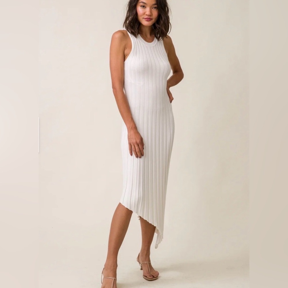 Revolve Ribbed Asymmetrical Dress in Creamy White - Picture 5 of 10